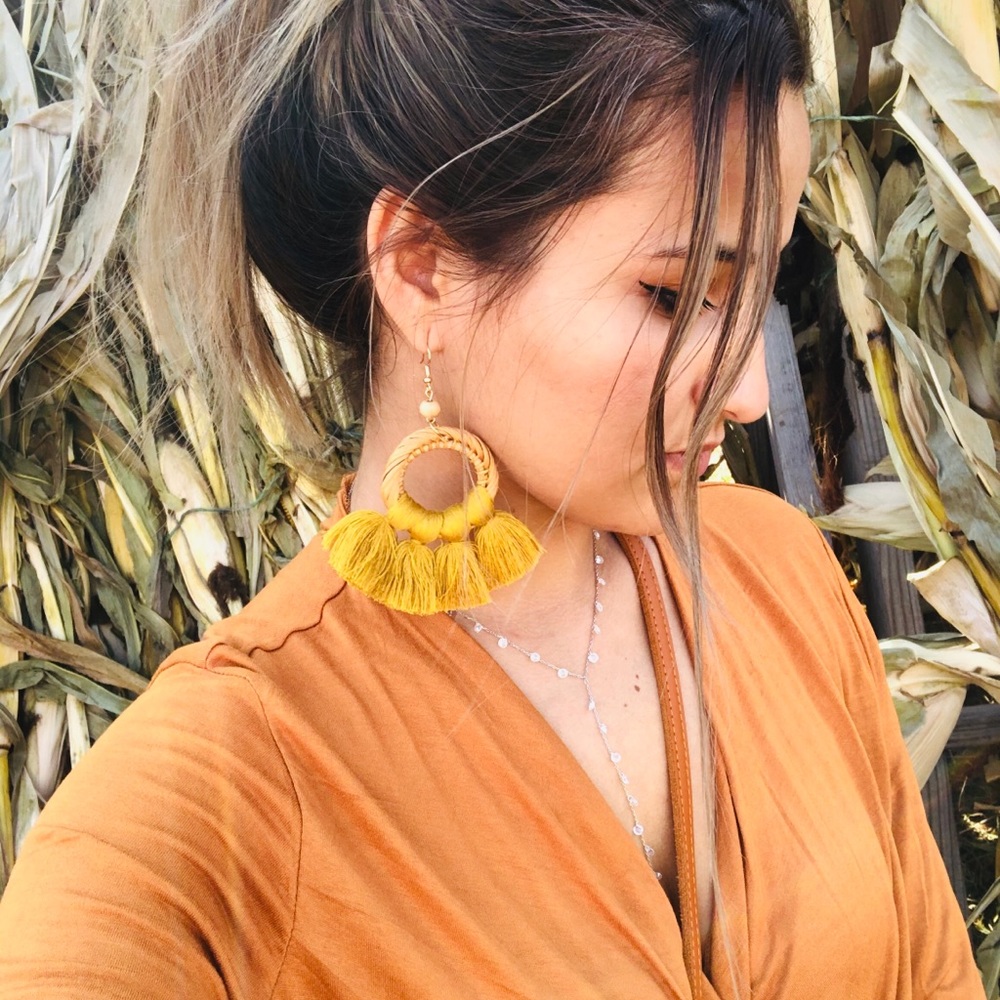 Straw Rattan Earrings Wide Tassels Earrings